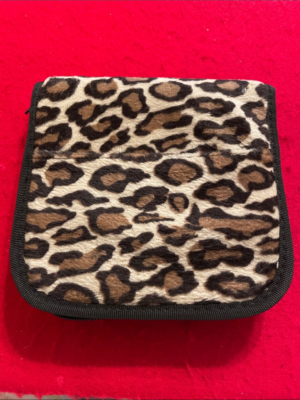Leopard Print Faux Fur 12 CD Case Holder Brown & Black